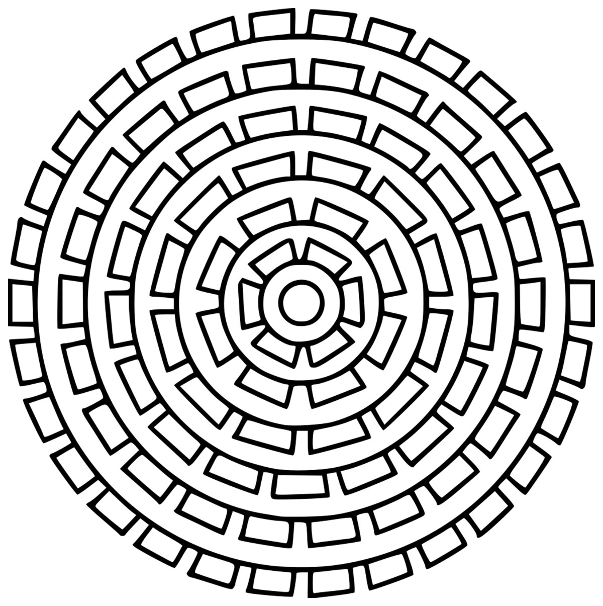 A Mandala coloring page with only one pattern, repeated in each levels. You can use as colors as you want, or just one. A Mandala coloring page with only one pattern, repeated in each levels. You can use as colors as you want, or just one.