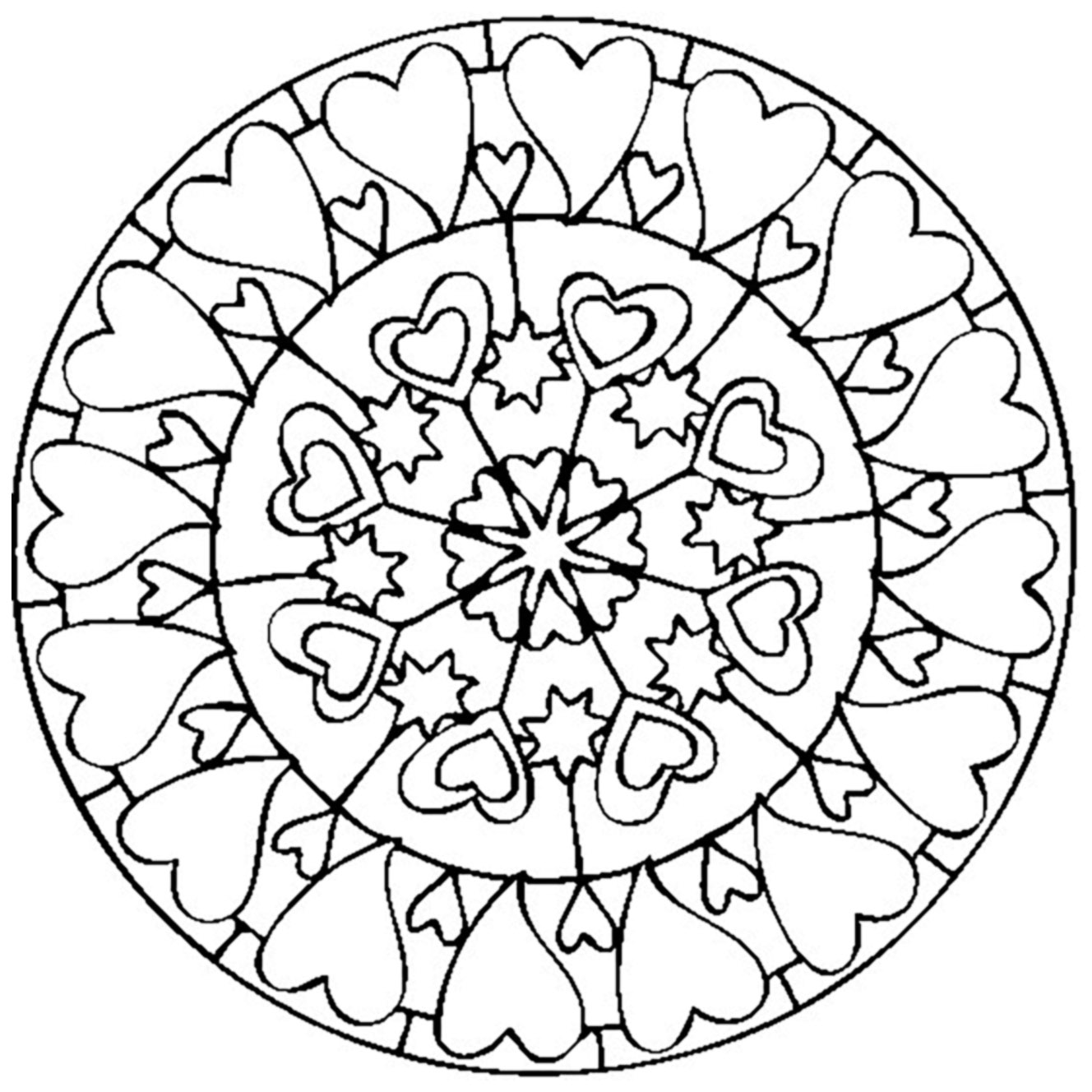 Download Mandala coloring page with hearts - Easy Mandalas for kids ...