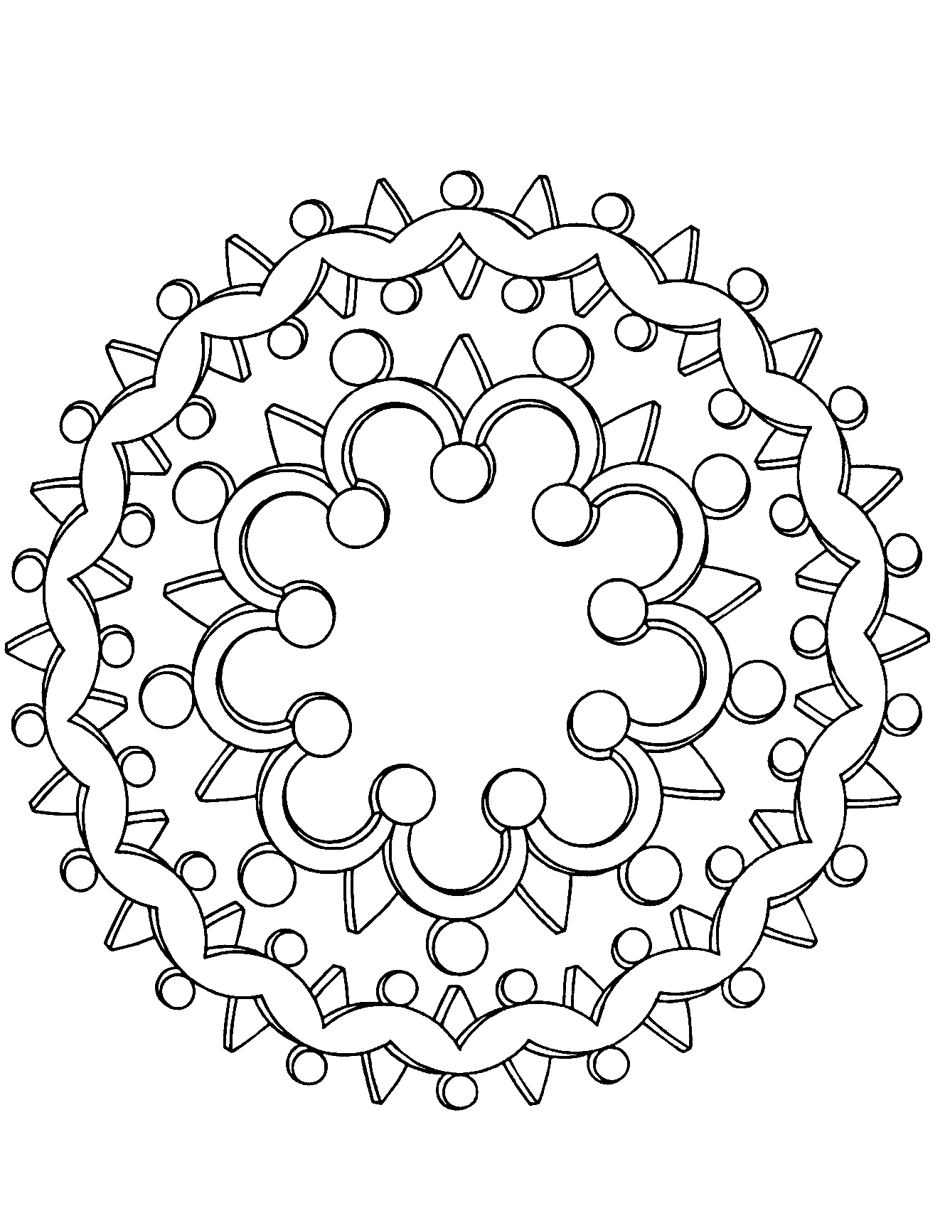 A perfect Mandala if you want simplicity or if you have little time to color. Feel free to let your instincts decide where to color, and what colors to choose.