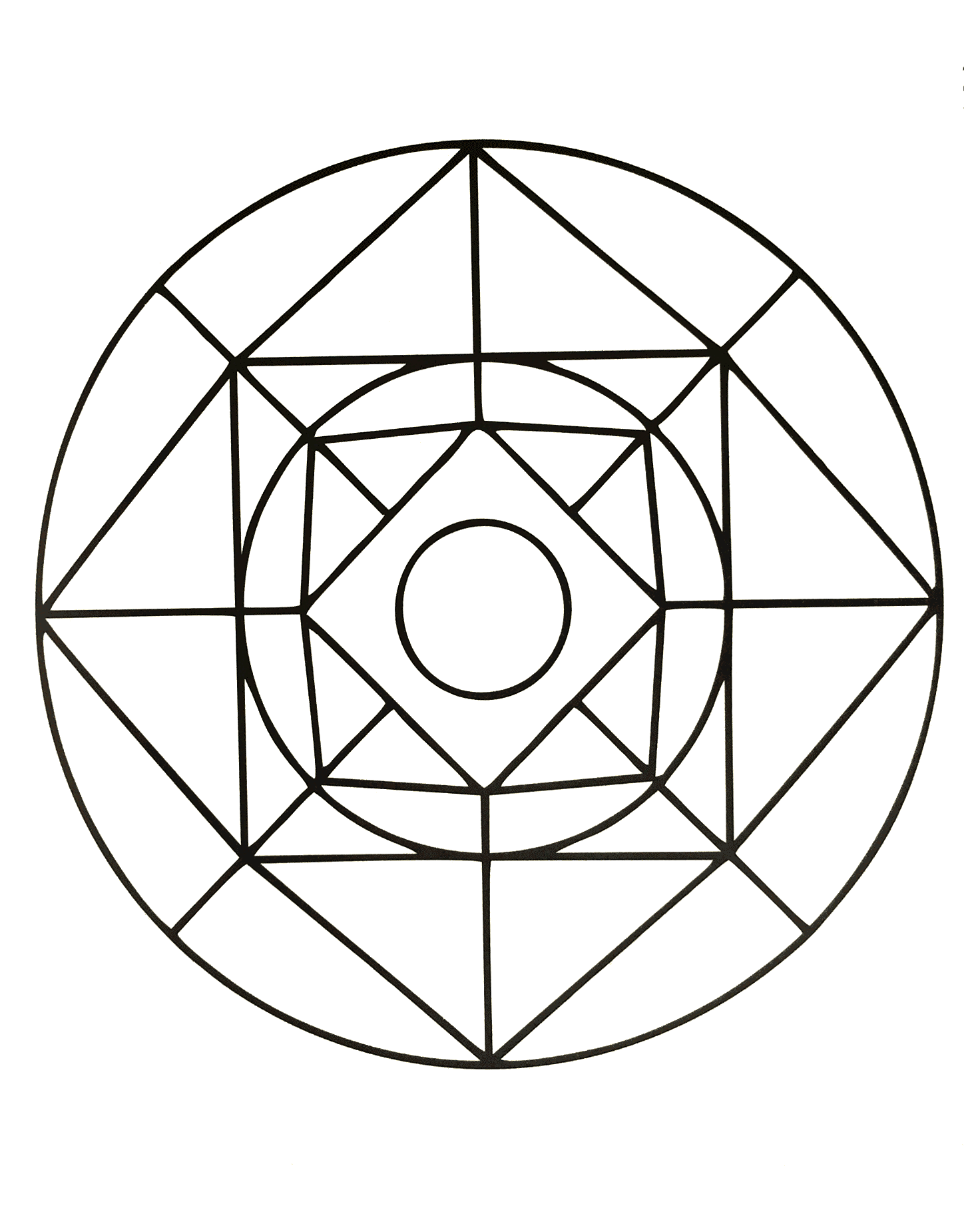 A perfect Mandala if you want simplicity or if you have little time to color. Feel free to let your instincts decide where to color, and what colors to choose.