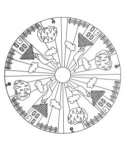 Cute houses and trees Mandala (Easy Mandalas for kids)