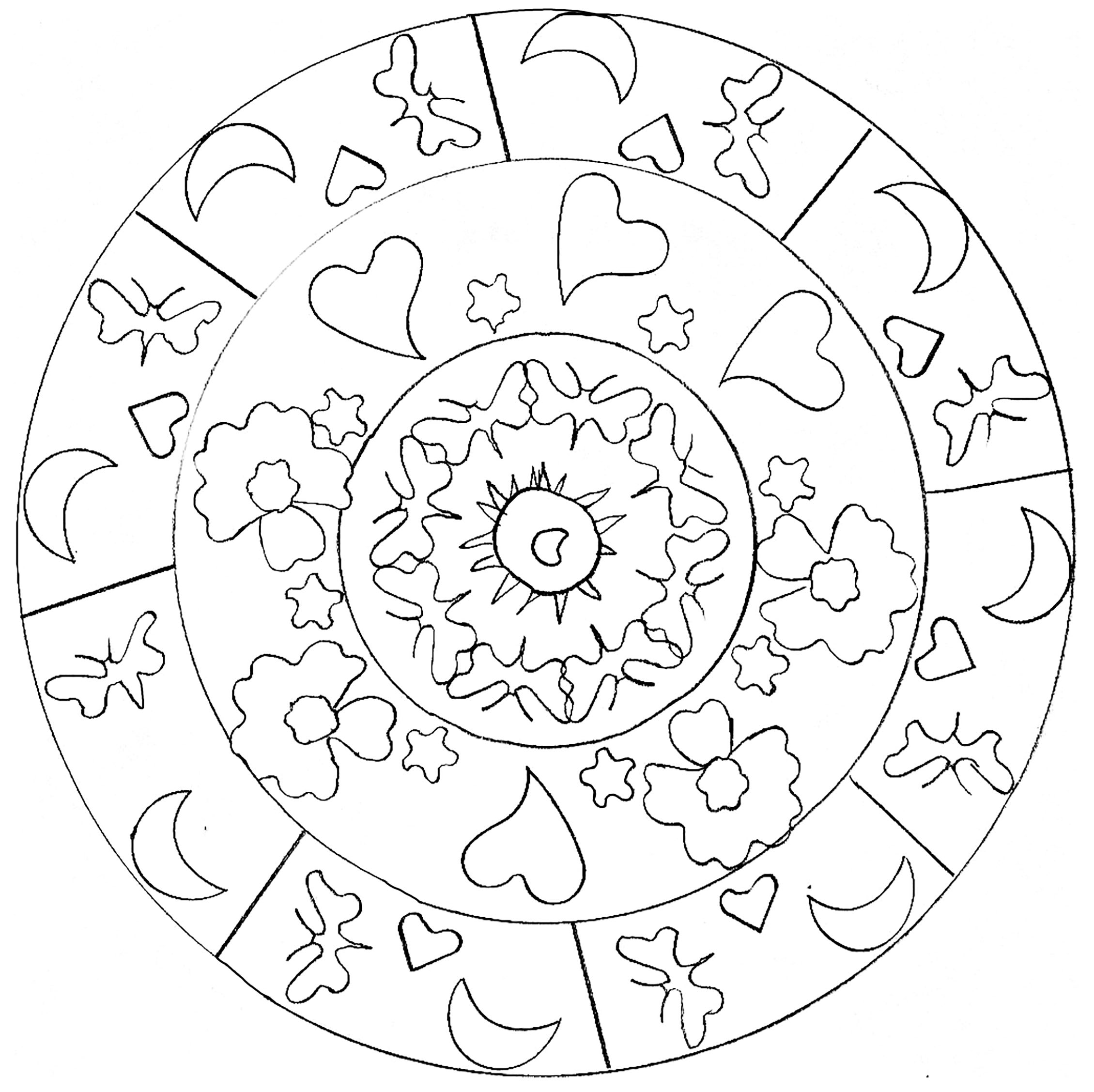 A perfect Mandala if you want simplicity or if you have little time to color. Feel free to let your instincts decide where to color, and what colors to choose.