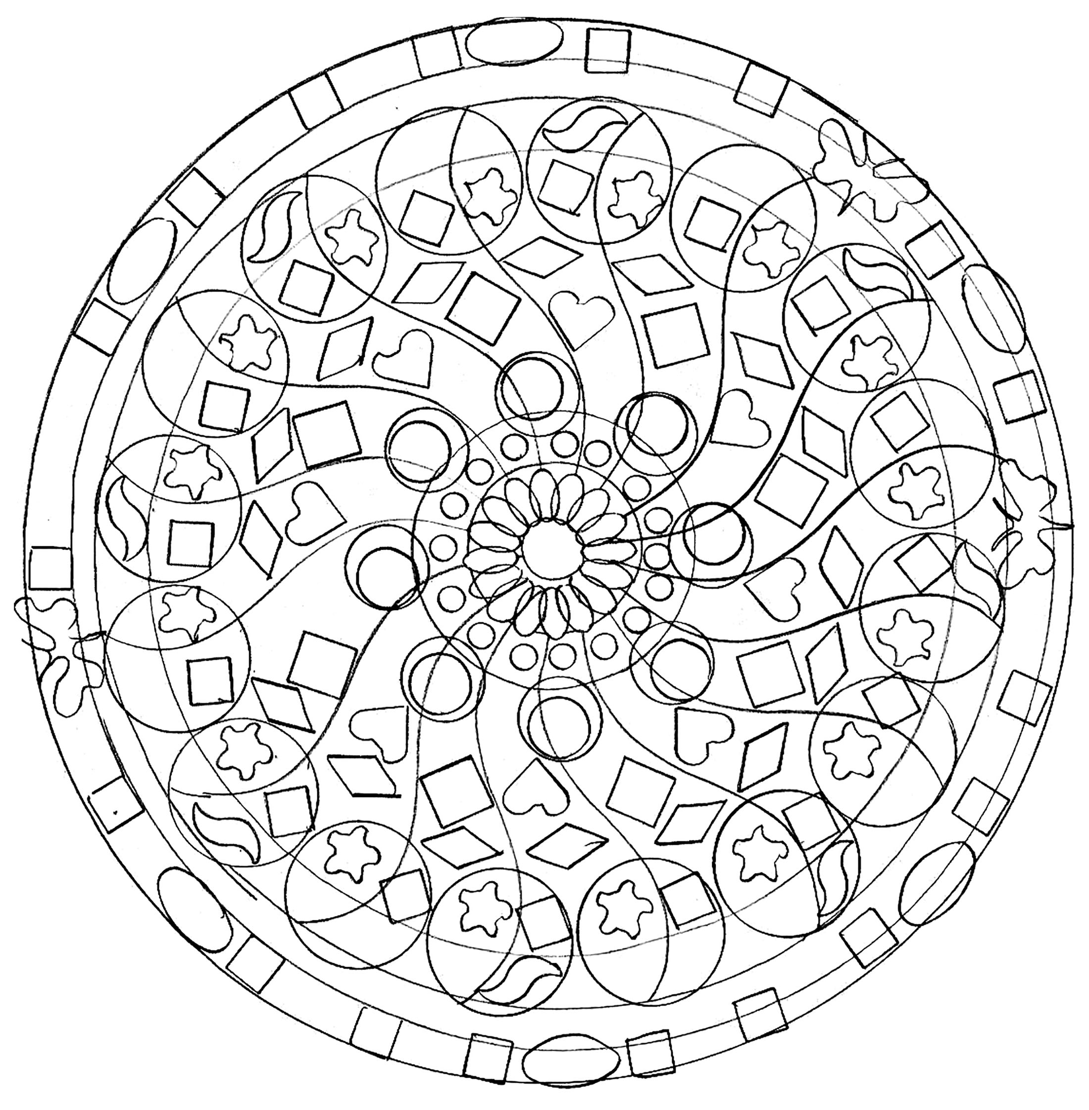 A mandala coloring page for the children, very easy. Coloring is proven therapeutic for some kids. They vent their feelings, frustrations and other emotions though coloring.