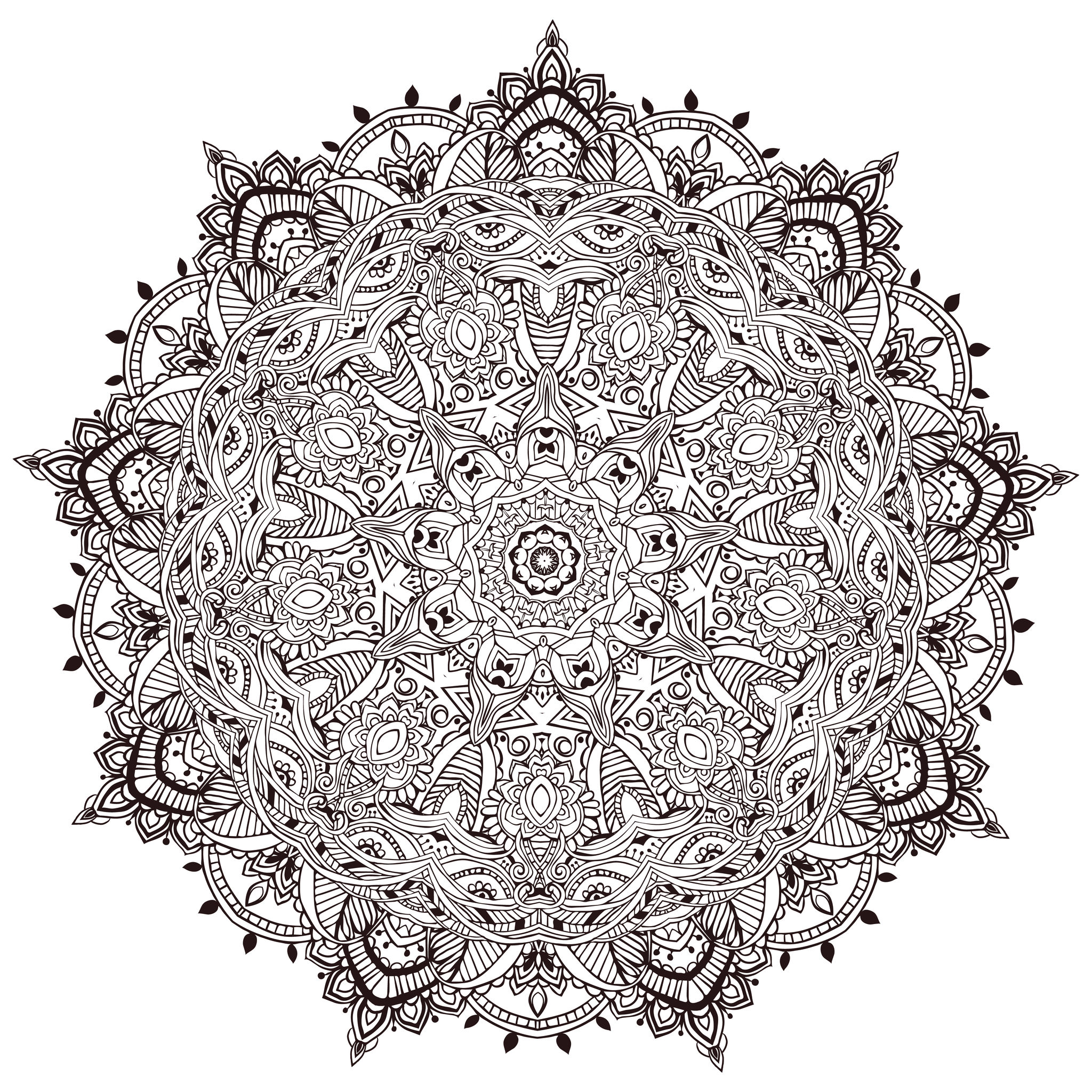 Download Very complex vegetal mandala - Mandalas with Flowers & vegetation - 100% Mandalas Zen & Anti-stress