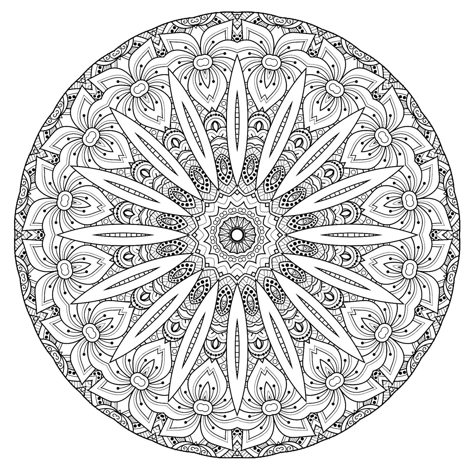A luxuriant vegetation invades this giant Mandala with complex patterns. Give it life without delay. Do whatever it takes to get rid of any distractions that may interfere with your coloring. A luxuriant vegetation invades this giant Mandala with complex patterns. Give it life without delay. Do whatever it takes to get rid of any distractions that may interfere with your coloring.