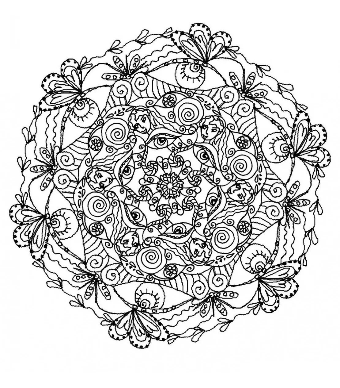 Mandala with butterflies and leaves (Mandalas with Flowers & vegetation)