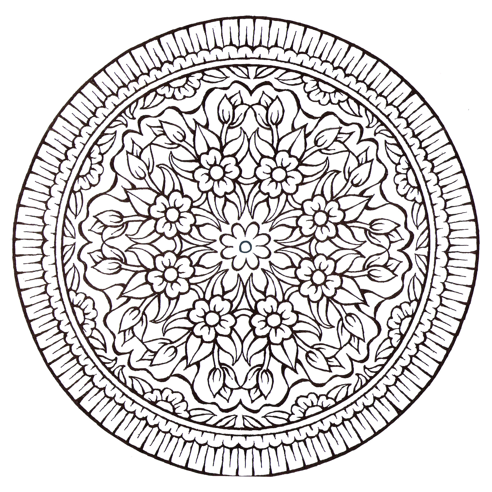 The plant elements often marry very well with the Mandalas, it is the case with this coloring page of a great originality.