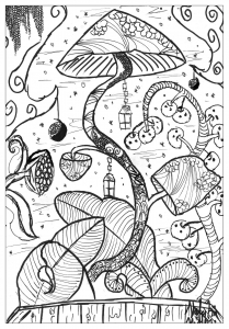 Coloring page flowers and vegetation mushroom