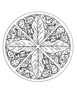 Cute Mandala with For big leaves and ants