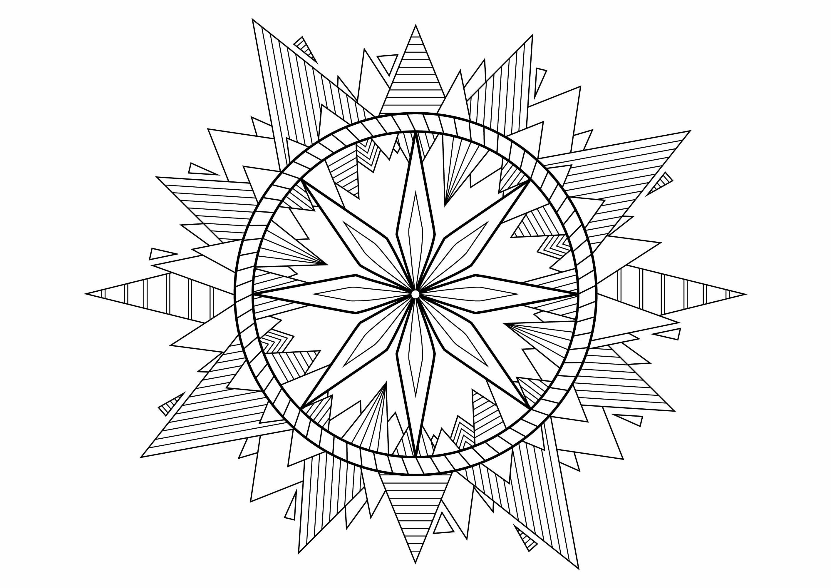Un Mandala à colorier avec des Pyramides joliment décorées aux extrémités