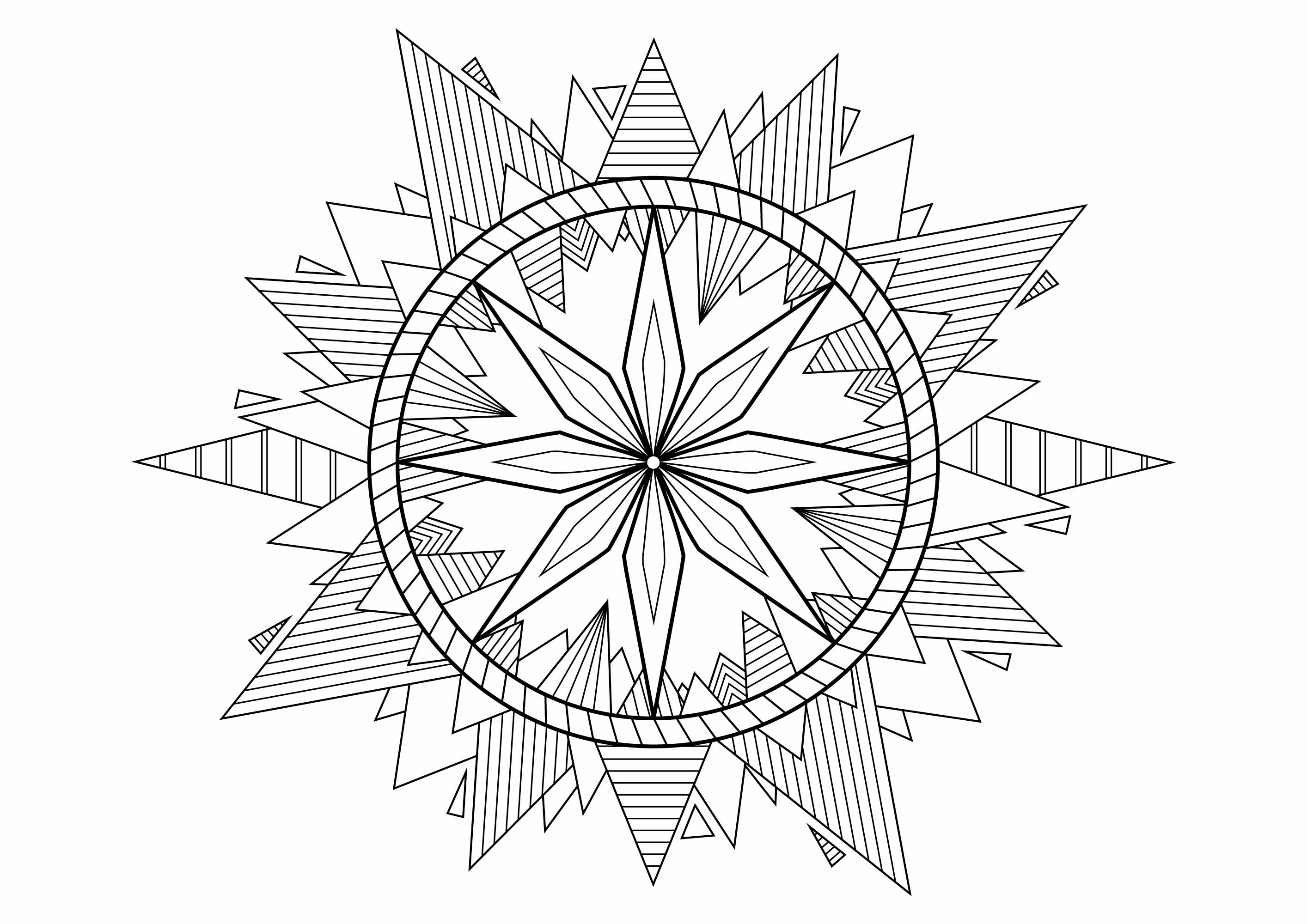 Un Mandala à colorier avec des Pyramides joliment décorées aux extrémités, Artist : Davy