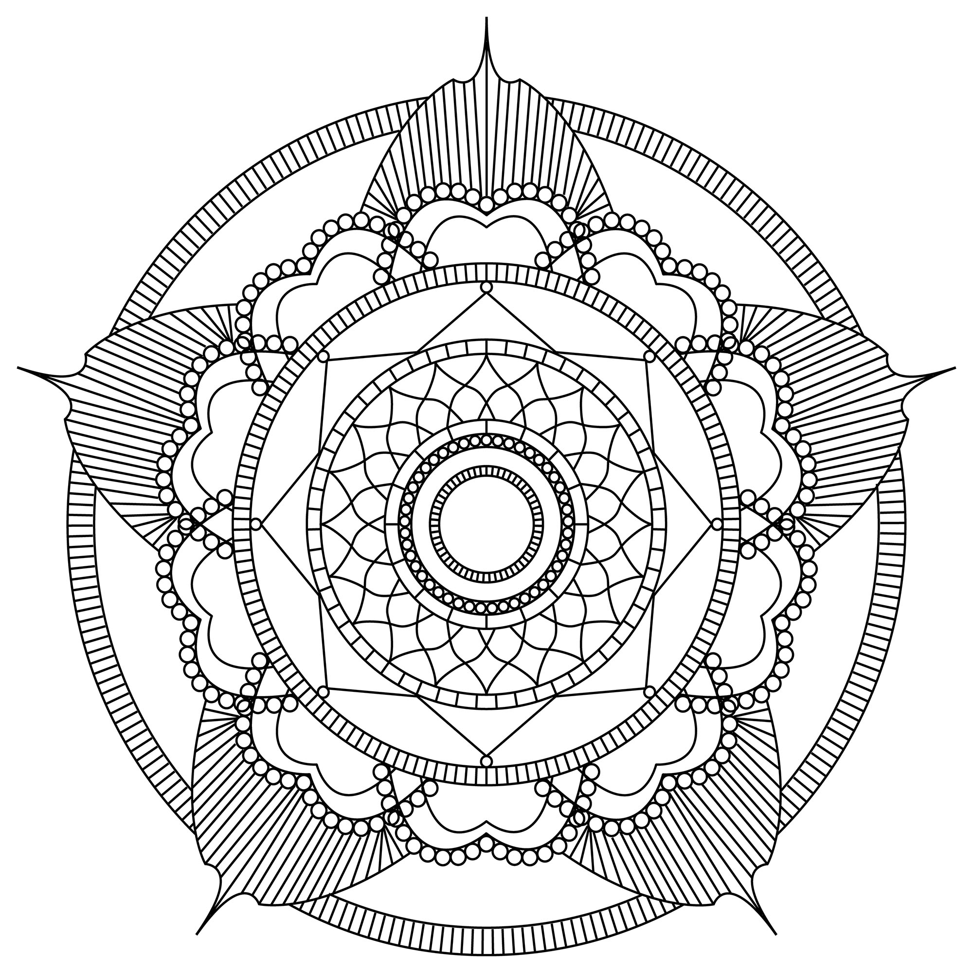 If you search for a Mandala not too complicated to complete, but still with a relative difficulty level, this one is good for you.