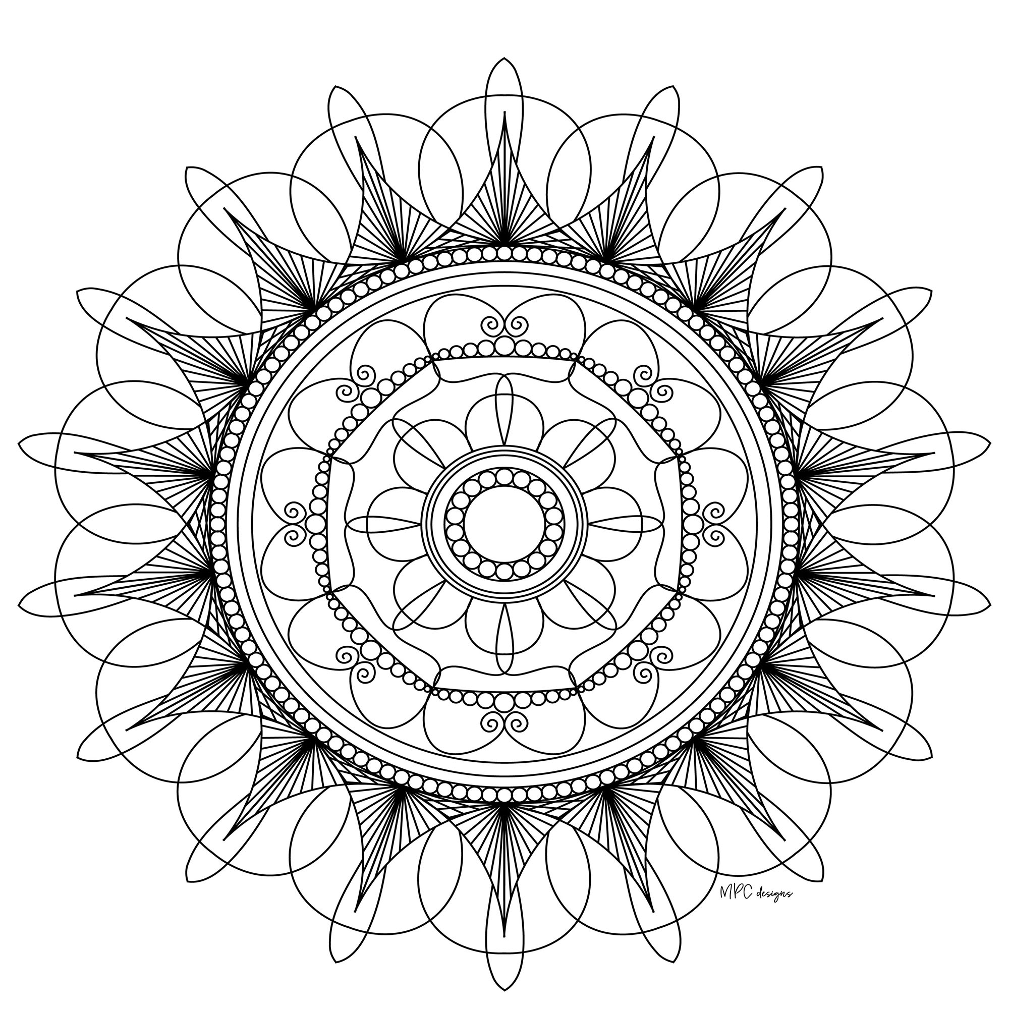 A Mandala of 'standard' difficulty level, which will be suitable for kids and adults who just want to color. Still your mind : this step is essential to get the most out of coloring to reduce your anxiety & stress.