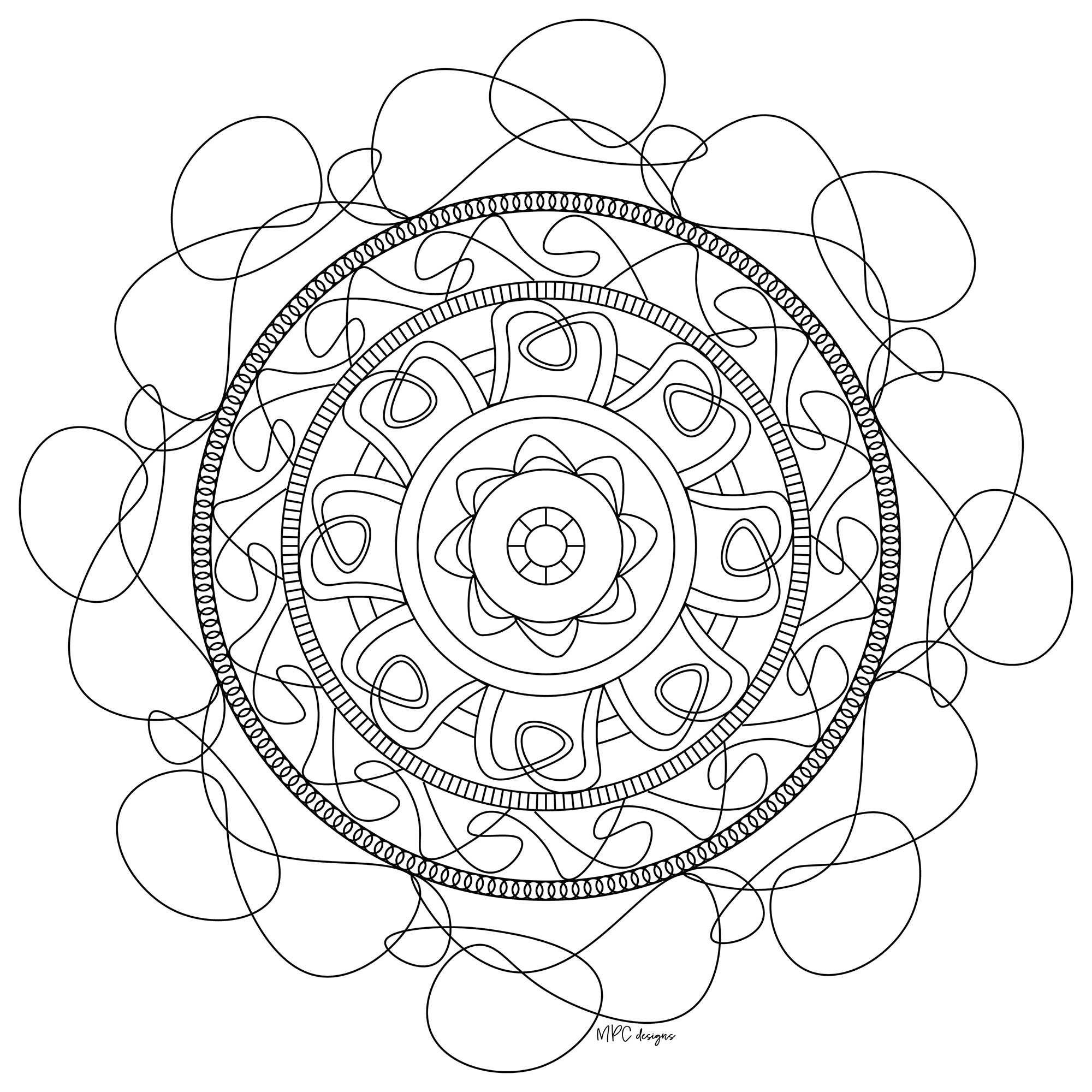 A Mandala out of the ordinary, which will allow you to spend a good time coloring, without complicating your life with too small areas, if it's not what you search for.