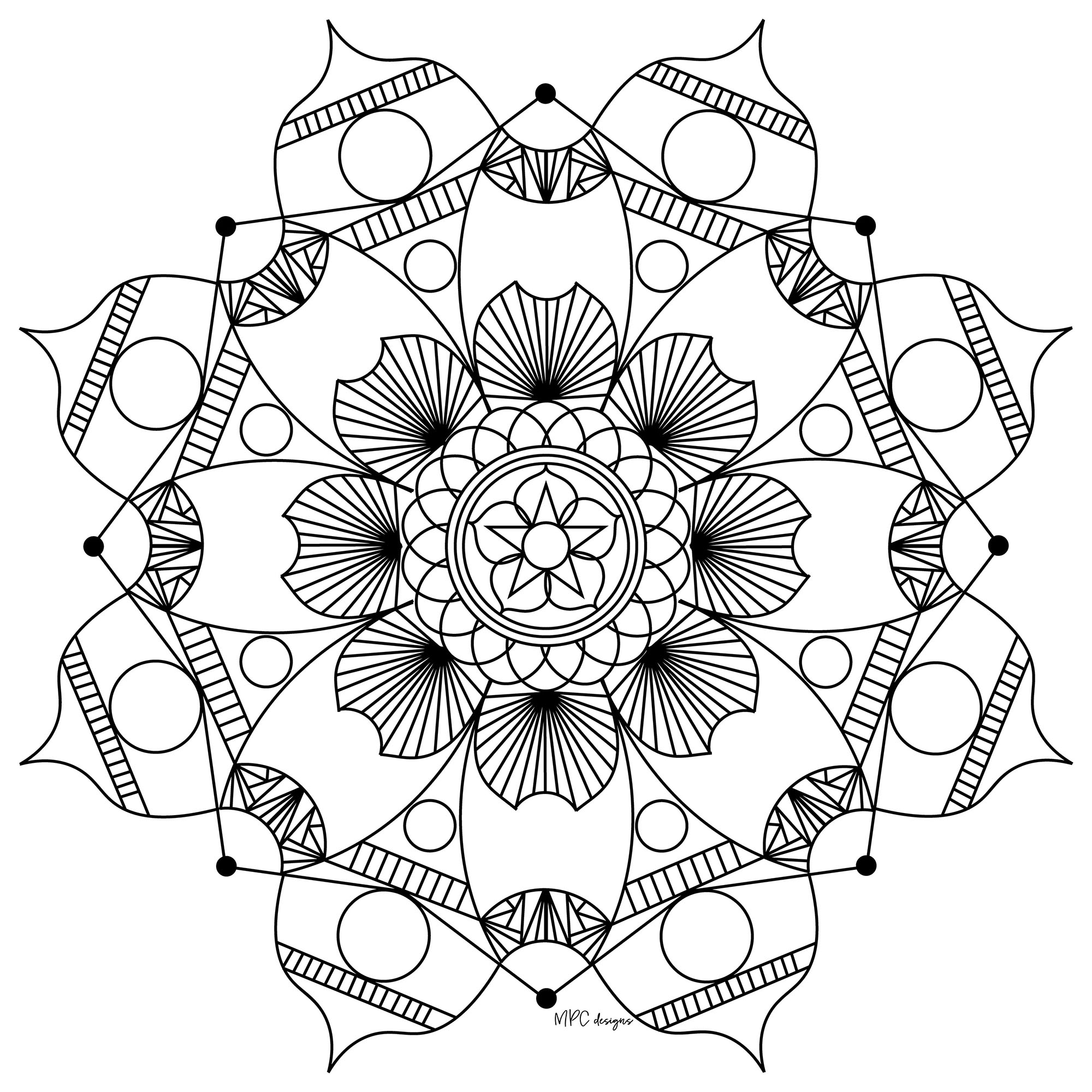 If you are looking for a Mandala not too complicated to color, but still with a relative difficulty level, this one is perfect for you. Do whatever it takes to get rid of any distractions that may interfere with your coloring.