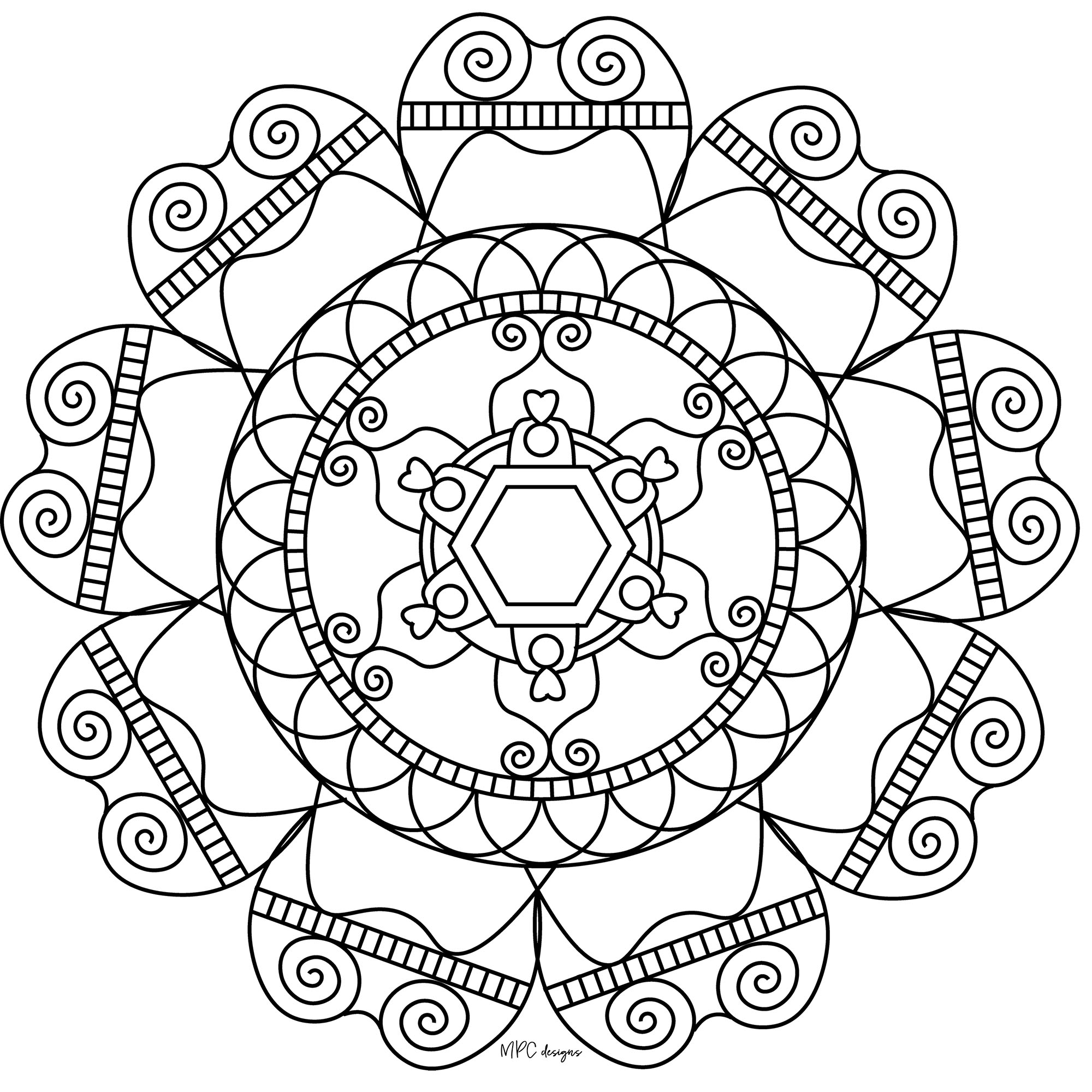 A Mandala of 'standard' difficulty level, which will be suitable for children and adults who want coloring neither too simple nor too difficult.