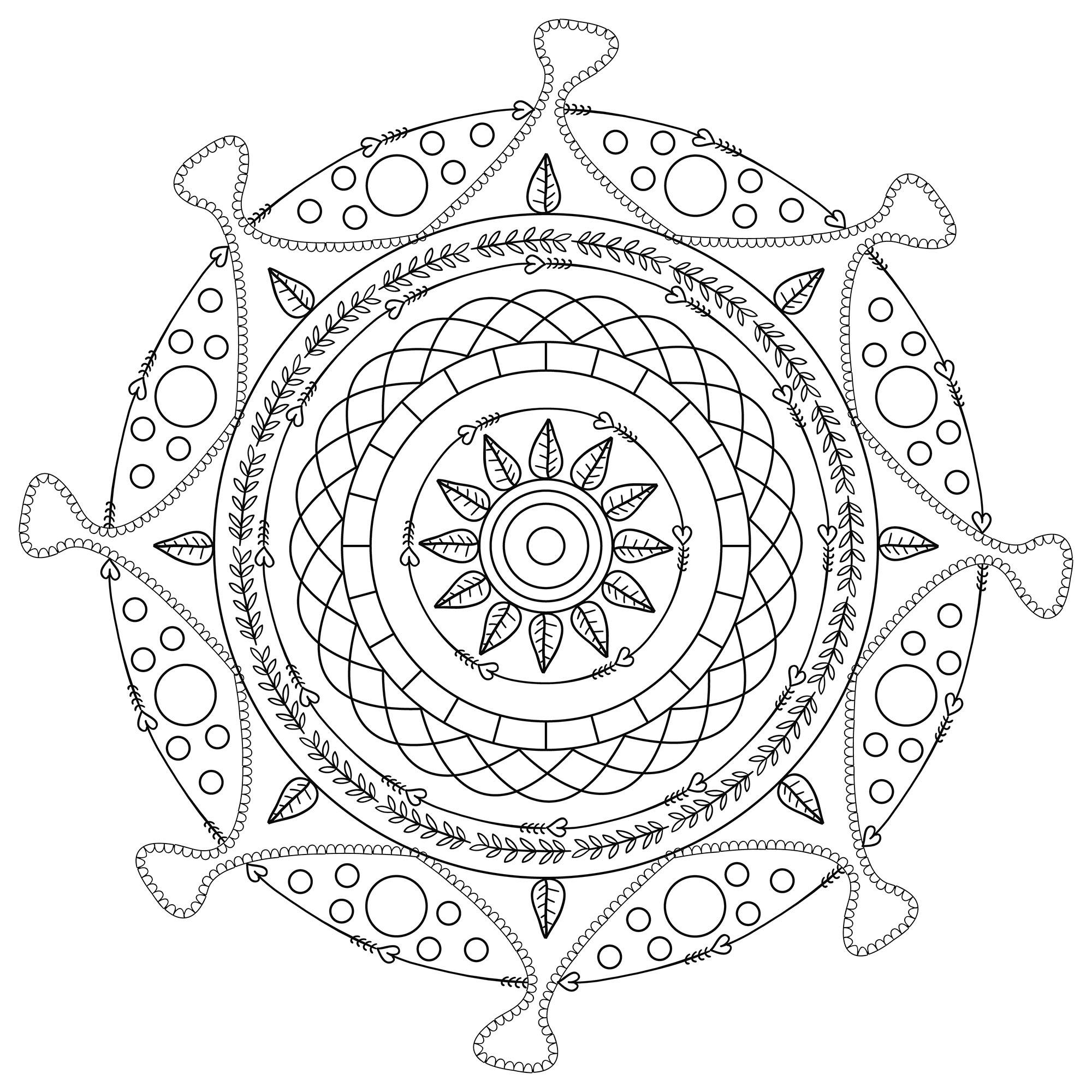 A Mandala out of the ordinary, which will allow you to spend a good time coloring, without complicating your life with too little areas, if it's not what you search for.