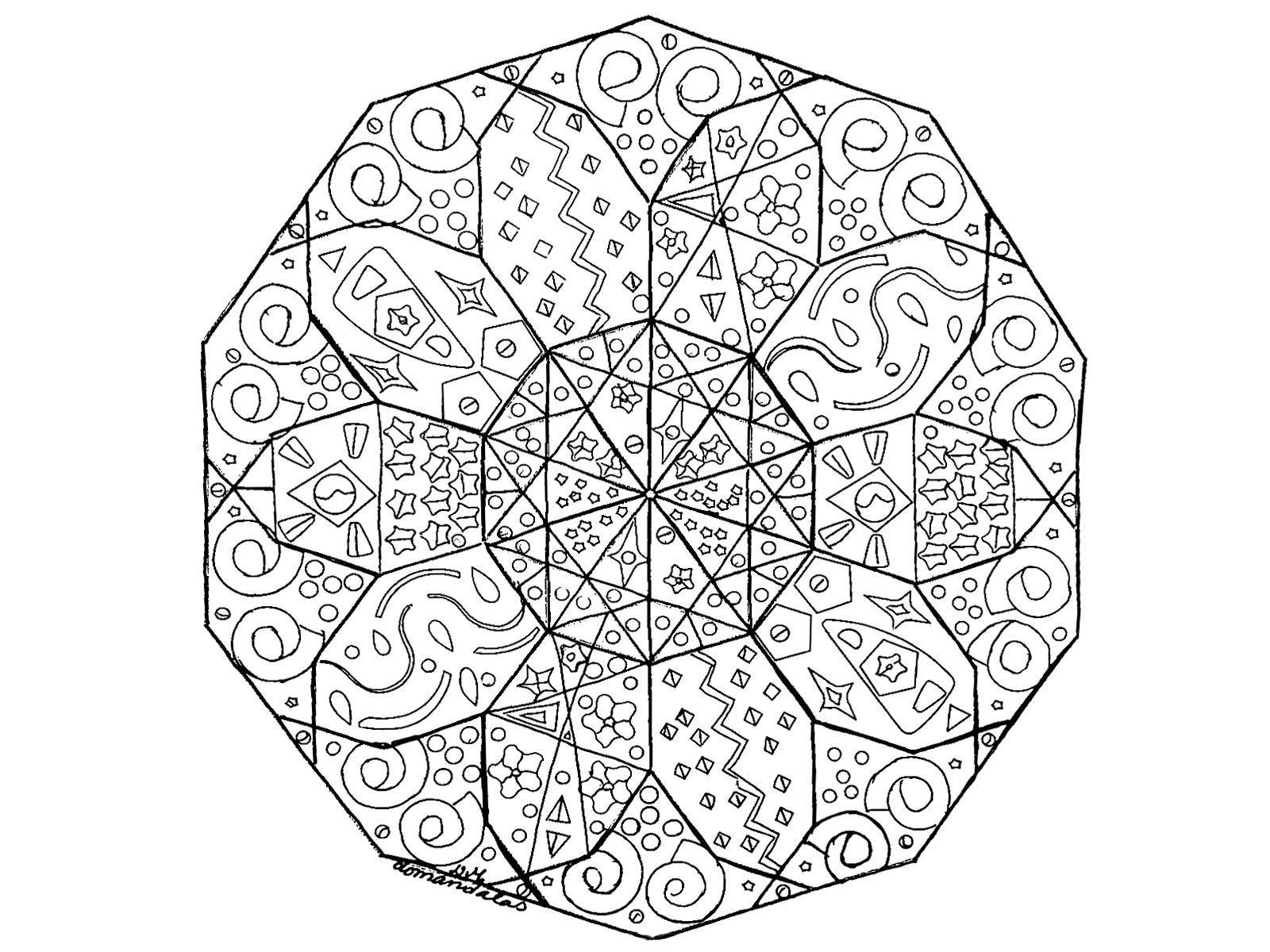 Details relatively easy to color, for a Mandala coloring page very original and of high quality. Feel free to let your instincts decide where to color, and what colors to choose.