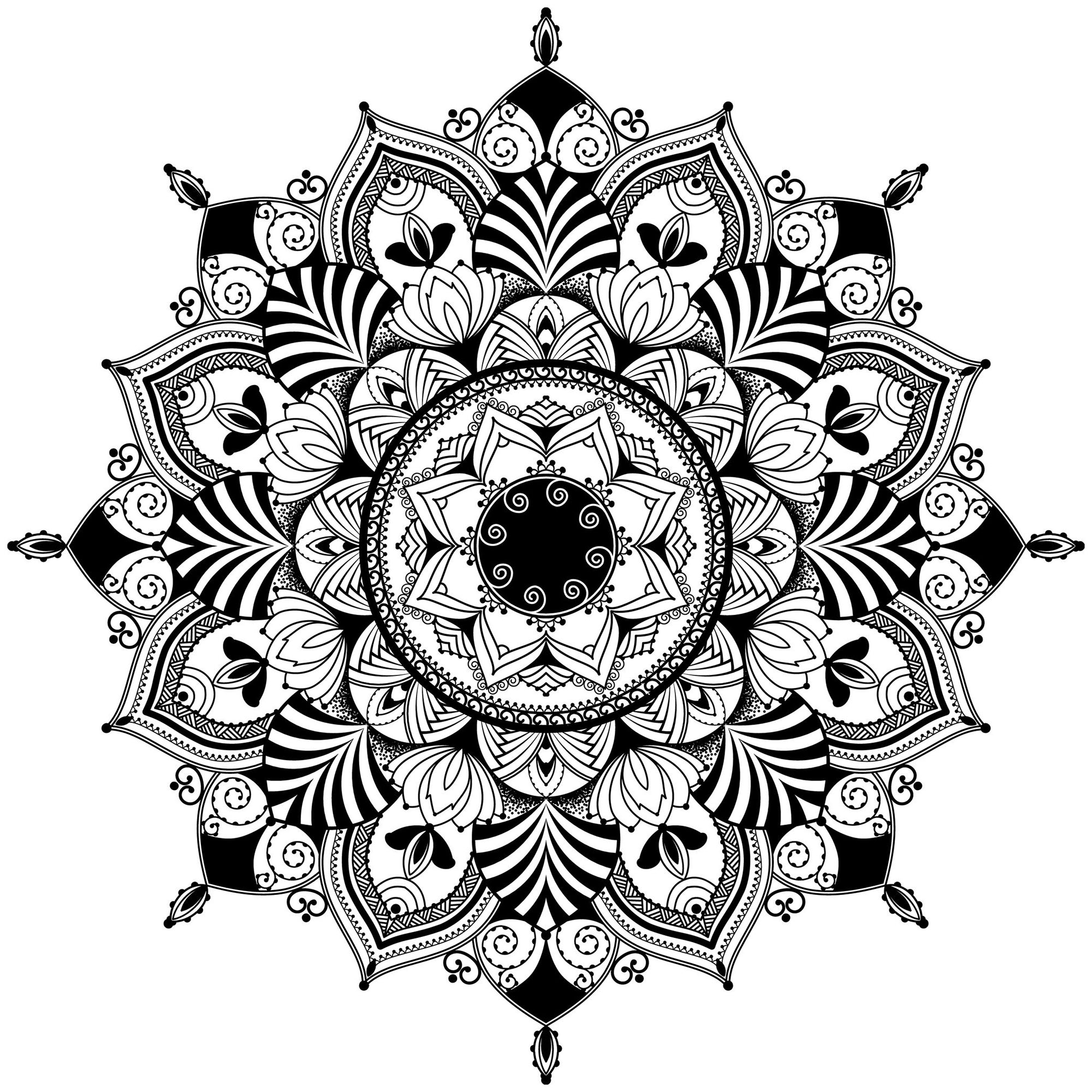 Black White Flowers Mandala Simple Mandalas 100 Mandalas Zen Anti Stress,Easy Black And White Simple Flower Design