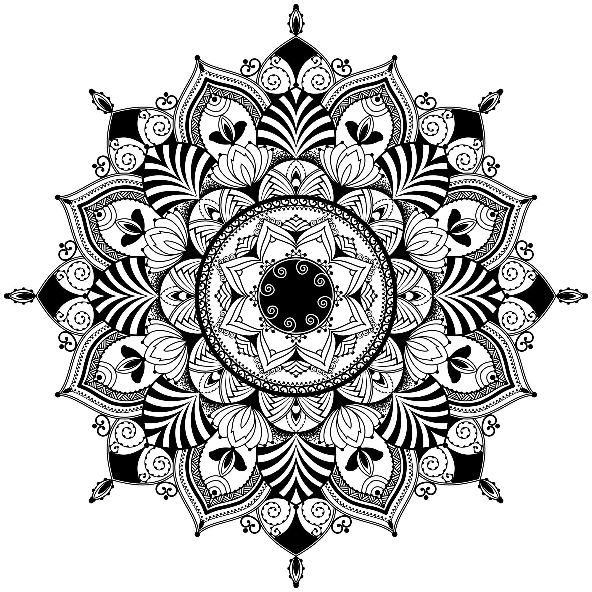 Details relatively easy to color, for a Mandala coloring page very original and of high quality. Feel free to let your instincts decide where to color, and what colors to choose.