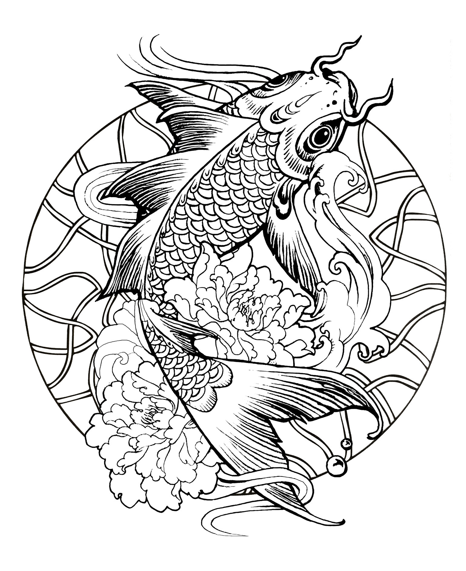 Giant Fish in a Mandala to download, print and color