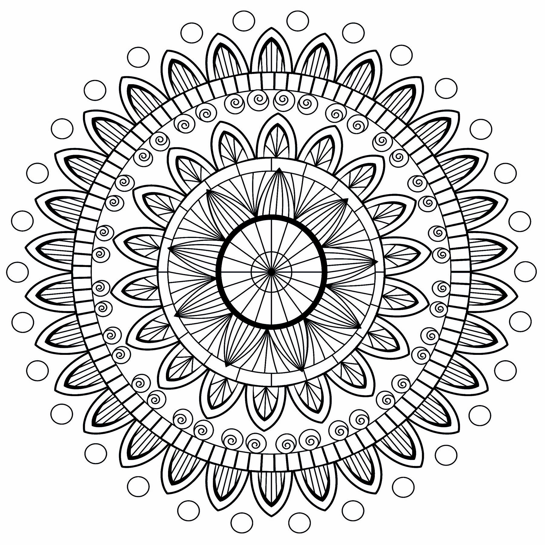 A pretty Mandala with various levels of elegant and regular petals. To color with all your creativity, Artist : Bénédicte