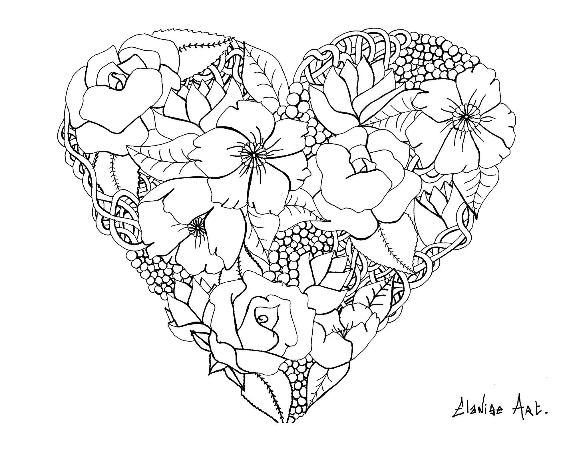 Mandala to print elanise art flowers in a heart (Simple Mandalas)