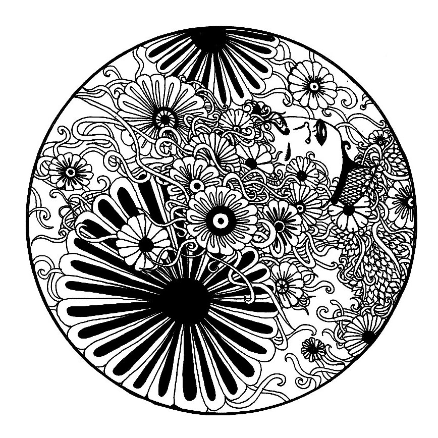 Mandala composed by Flowers, with white and dark petals. If you search for a Mandala not too complicated to complete, but still with a relative difficulty level, this one is good for you.