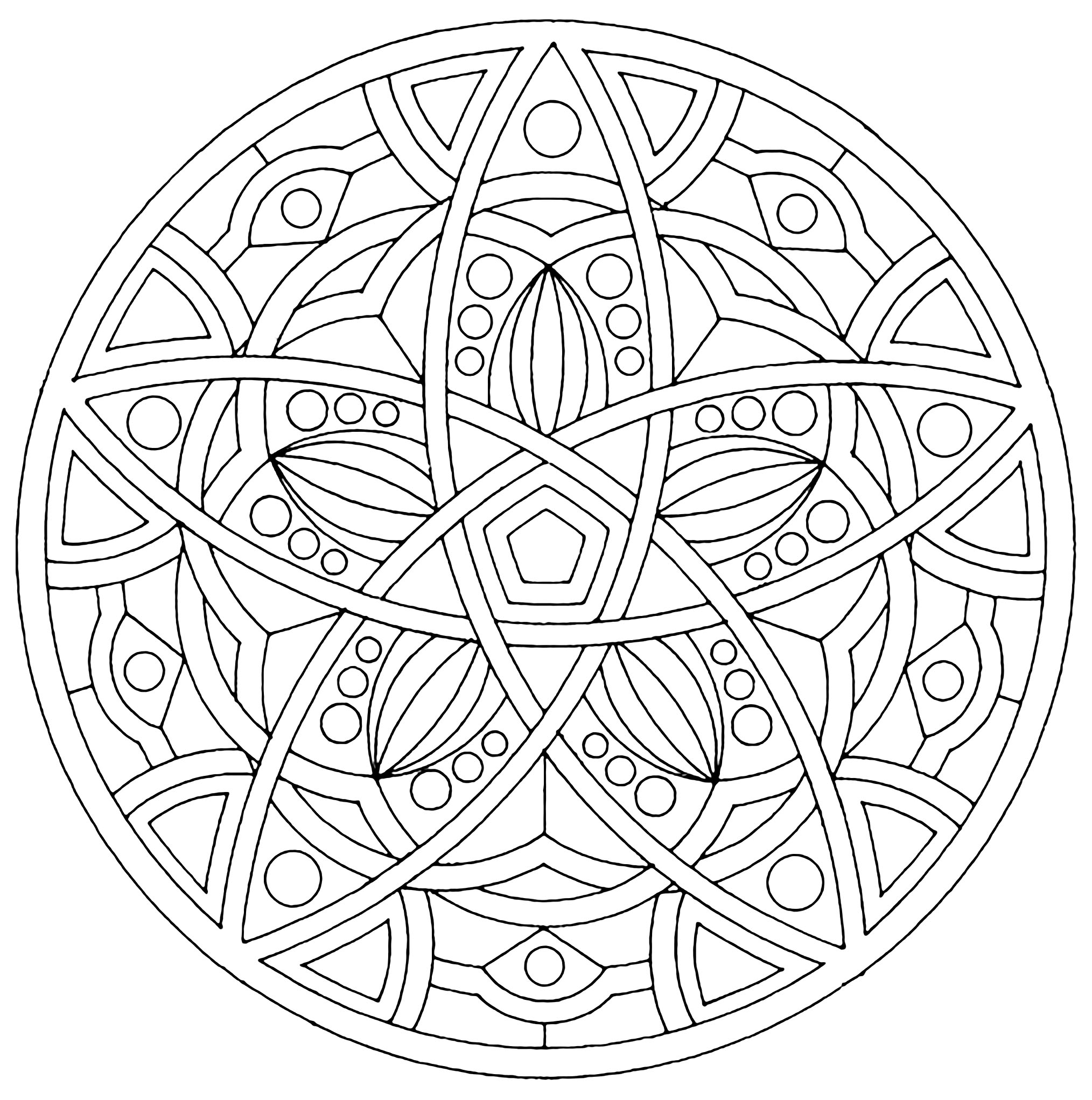 A Mandala of 'standard' difficulty level, which will be suitable for kids and adults who just want to color. Let your mind wander : this step is essential to get the most out of coloring to reduce your stress.