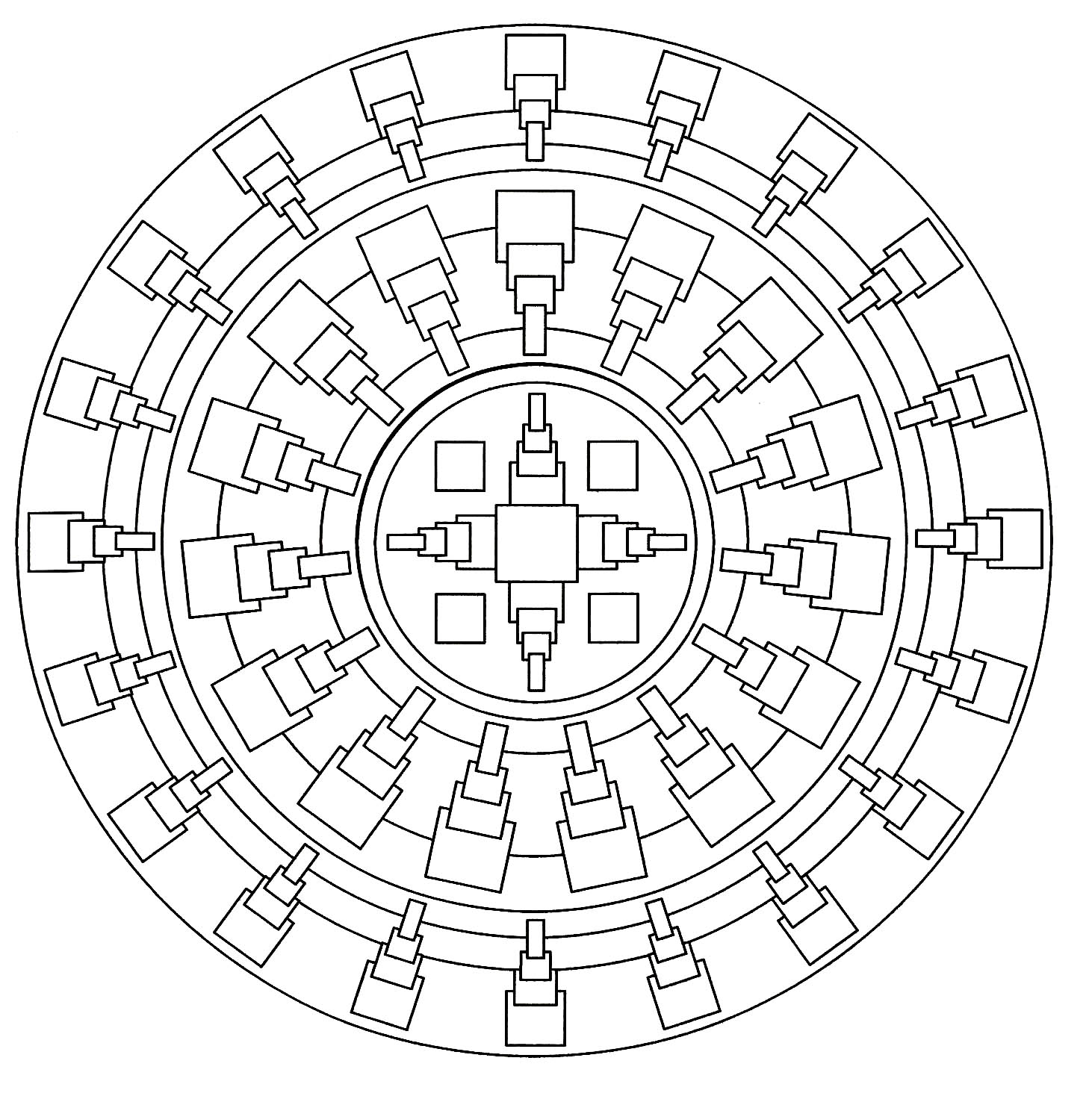 A Mandala of 'standard' difficulty level, which will be suitable for children and adults who want coloring neither too simple nor too difficult.