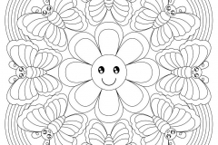 Mandala to download smiling flower and butterflies