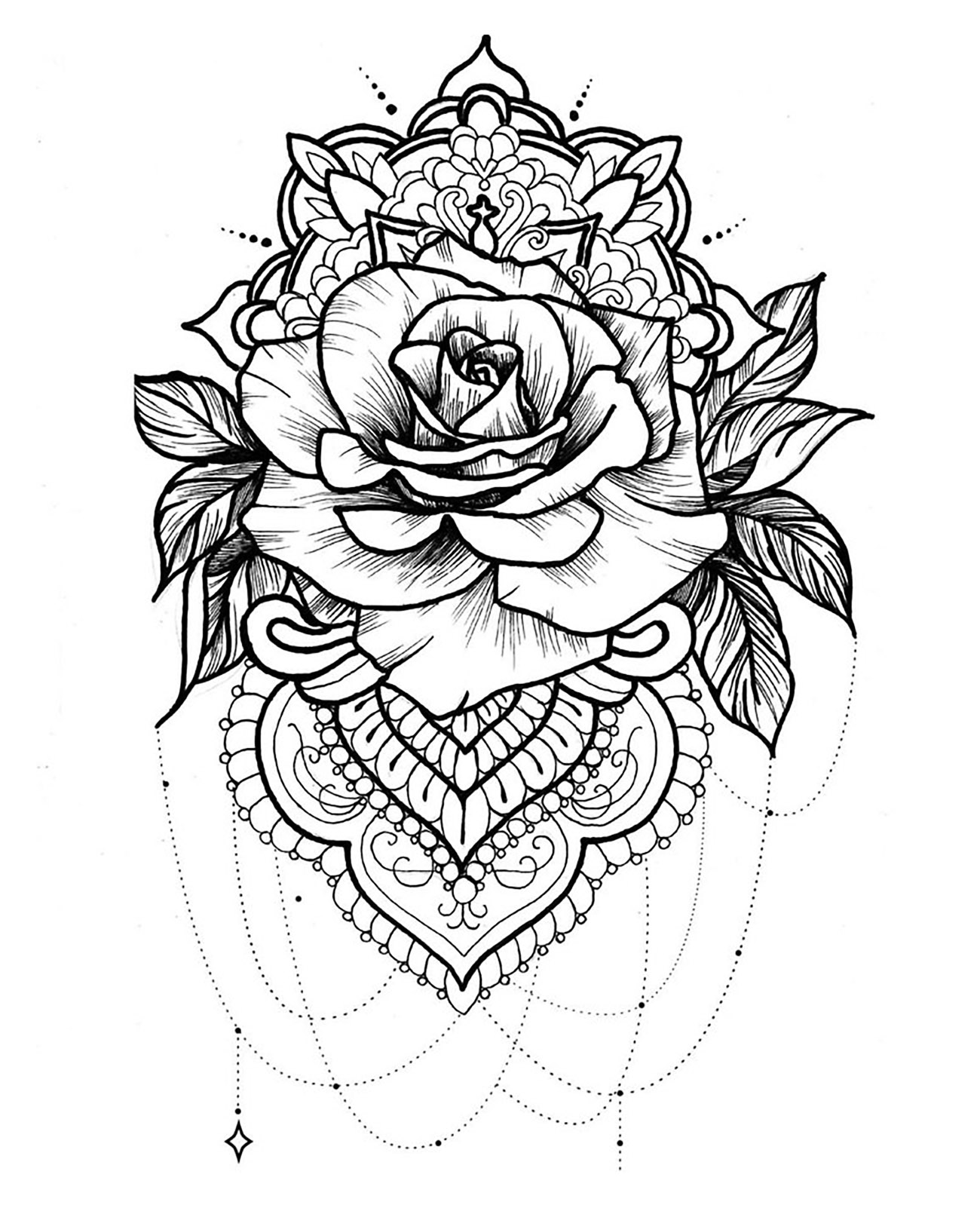 Tattoo idea with a Mandala including a beautiful rose
