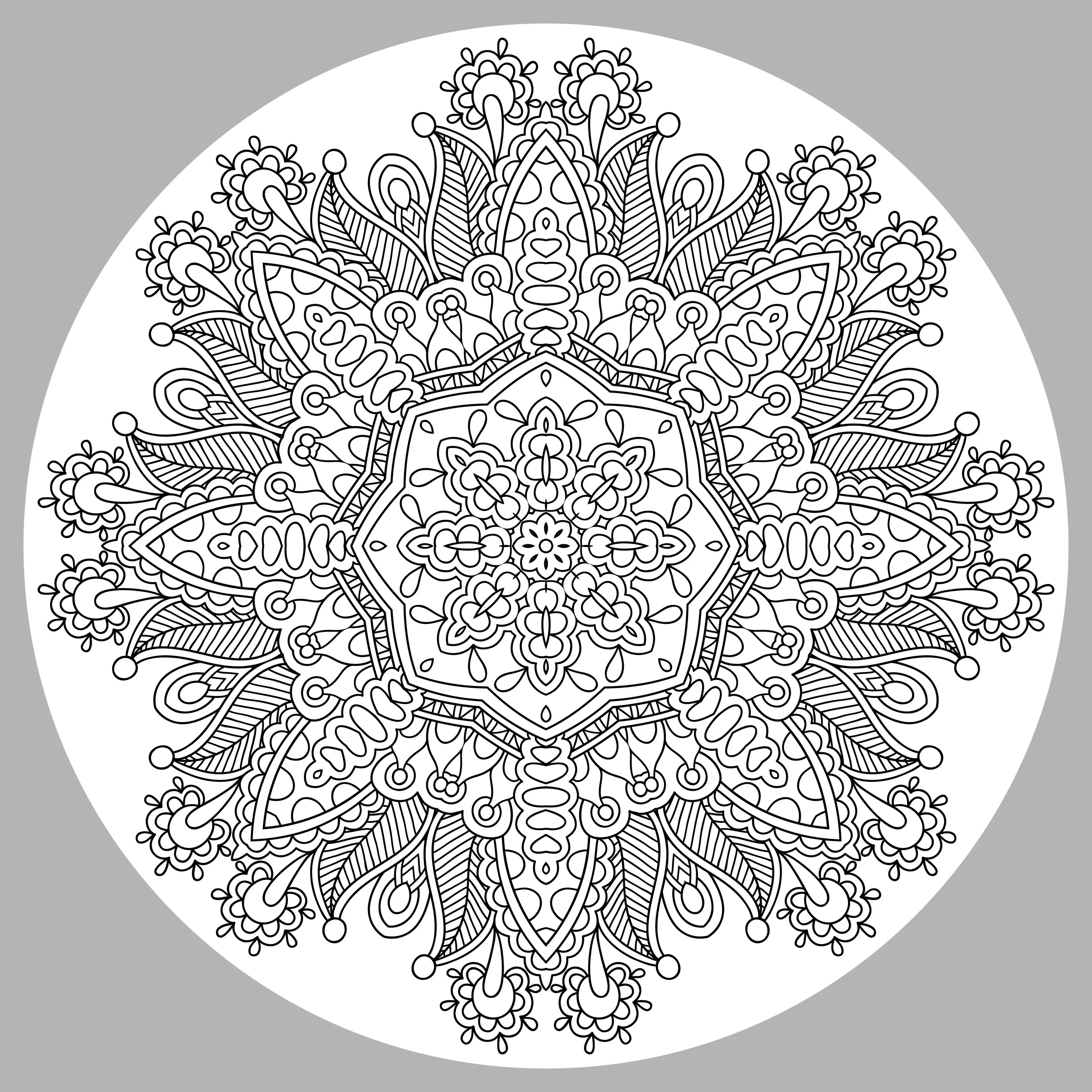 Cool Mandala with grey background (Very difficult Mandalas (for adults))