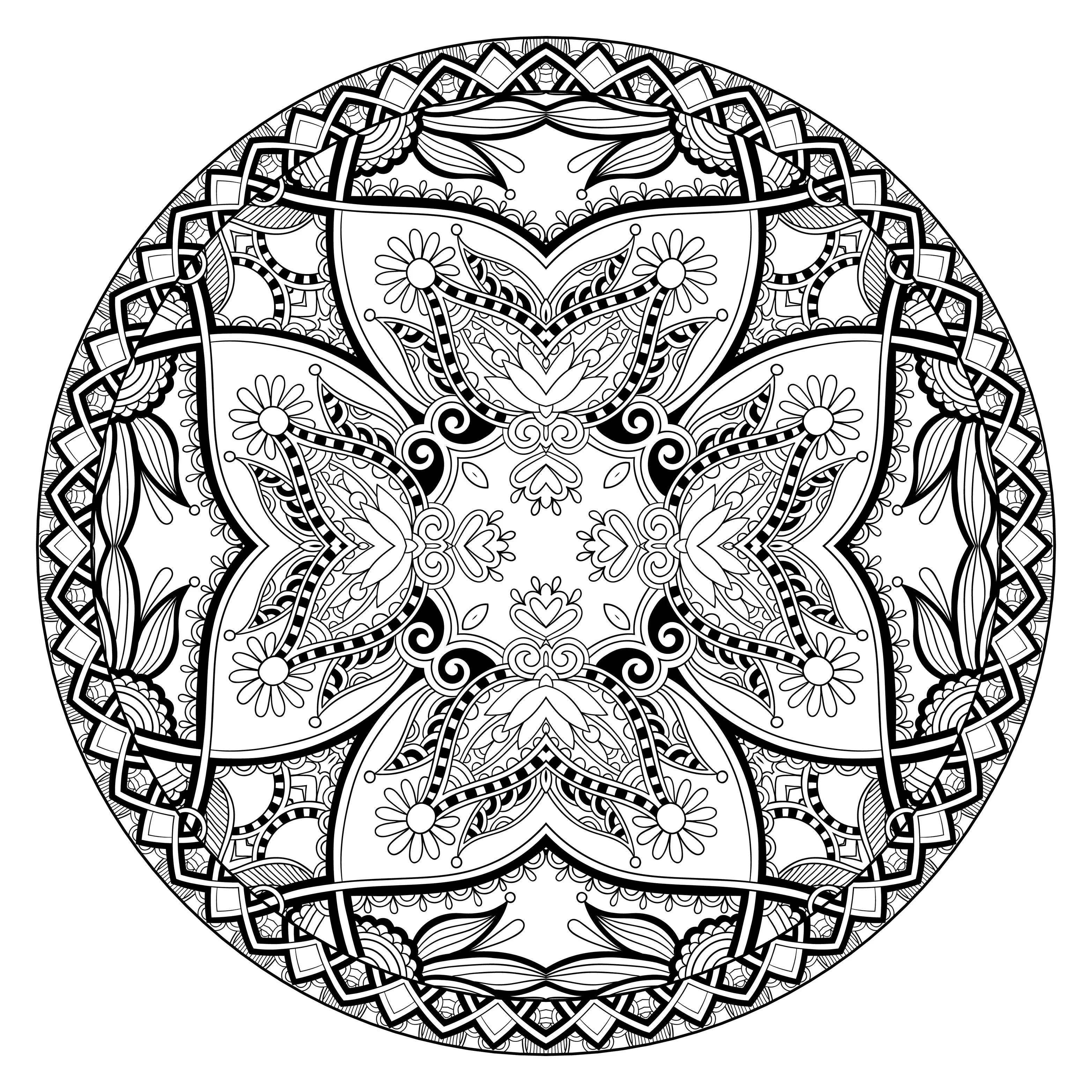 Mandala composed of four identical zones (Very difficult Mandalas (for adults))