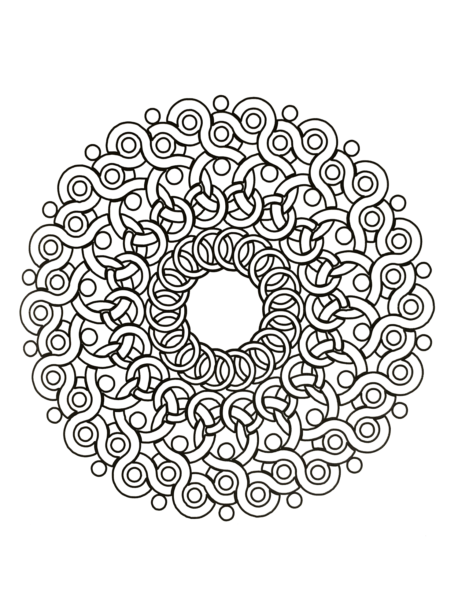 Mandala to print and color for free ... drawing made with rings, not too difficult. A Mandala for the pros ! High number of small areas waiting for colors chosen with artistic sense. Let your mind wander : this step is essential to get the most out of coloring to reduce your anxiety & stress.