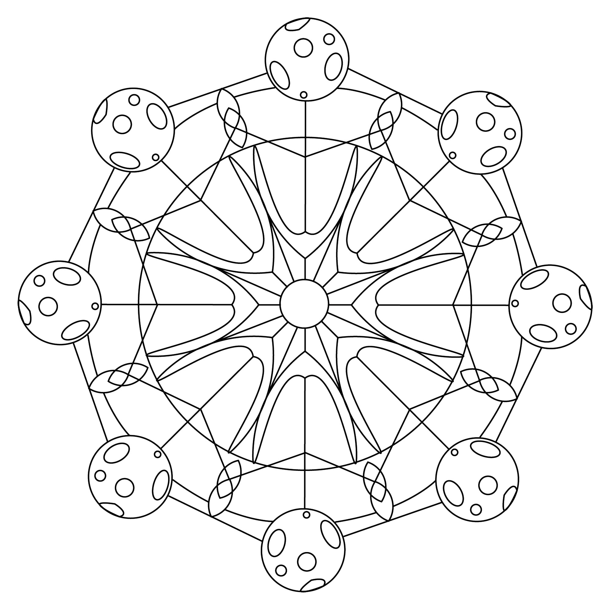 A beautiful mandala to color with the the sun, and the moon