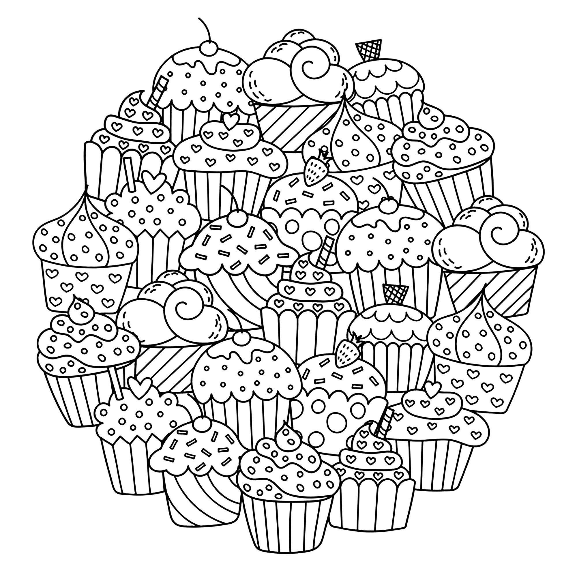 A magnificent Mandala full of little cupcakes, just waiting for your colors !, Artist : Gulnara Sabirova   Source : 123rf
