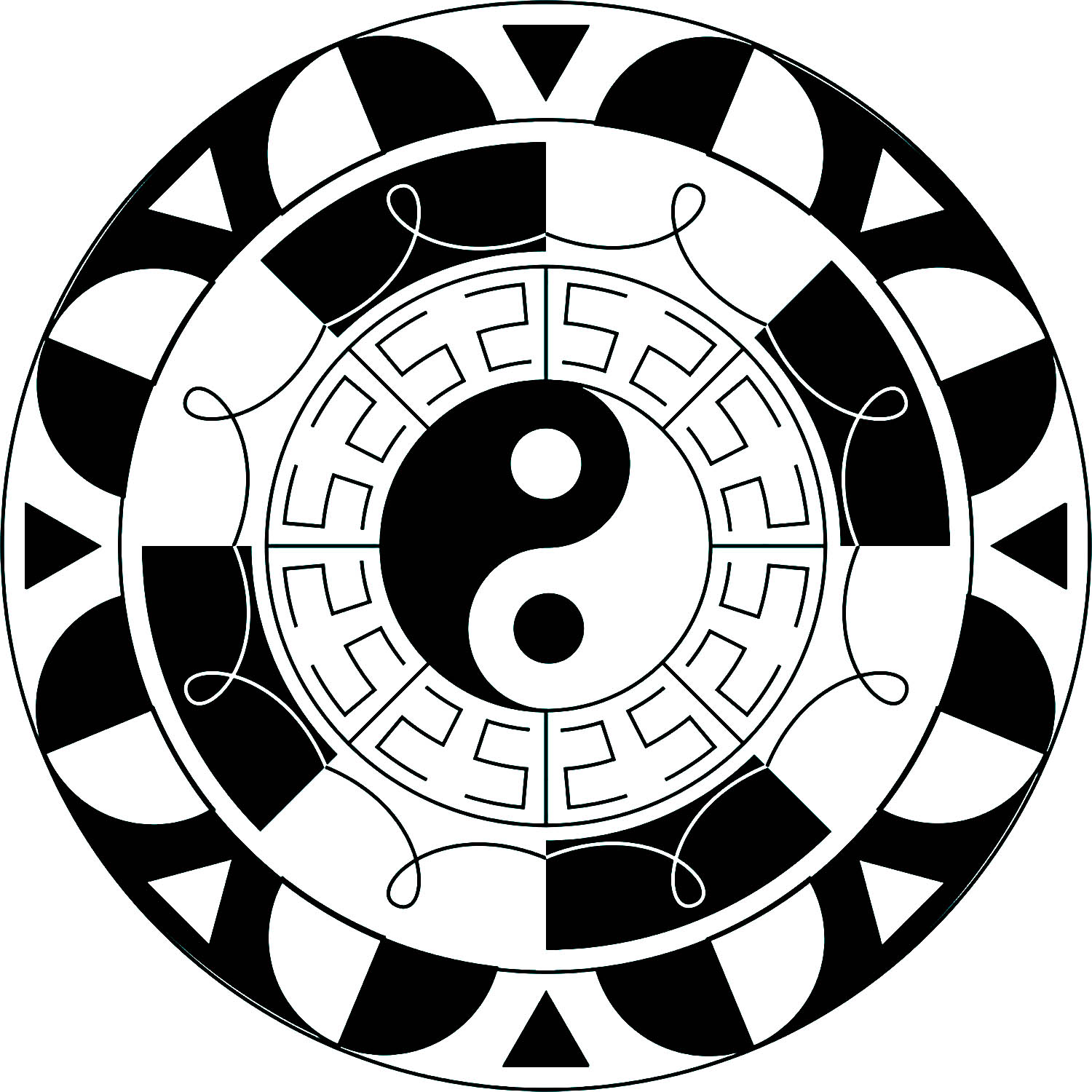 Yin & Yang Symbol in a simple black & white Mandala