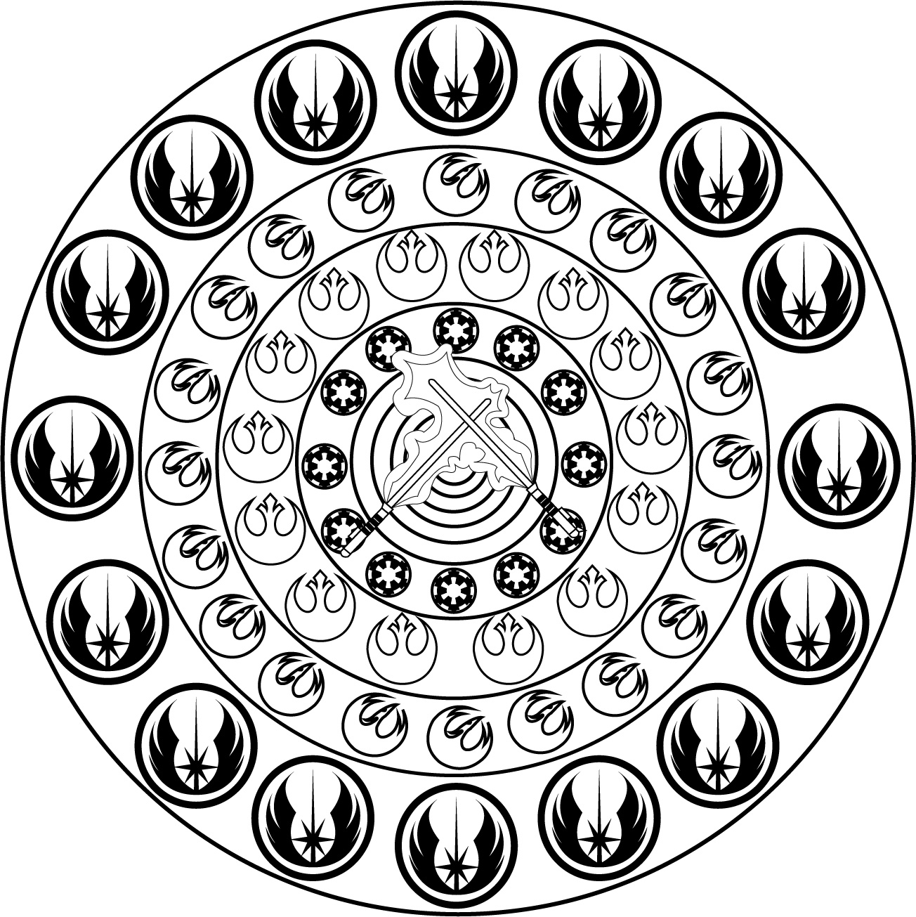 Mandala inspired by Star Wars ('The Alliance Starbird, also known as the Phoenix, was the insignia of the Alliance to Restore the Republic. It adorned the flight helmets of a number of Rebel pilots during the Galactic Civil War. It adopted the Marek family crest') Mandala inspired by Star Wars ('The Alliance Starbird, also known as the Phoenix, was the insignia of the Alliance to Restore the Republic. It adorned the flight helmets of a number of Rebel pilots during the Galactic Civil War. It adopted the Marek family crest')